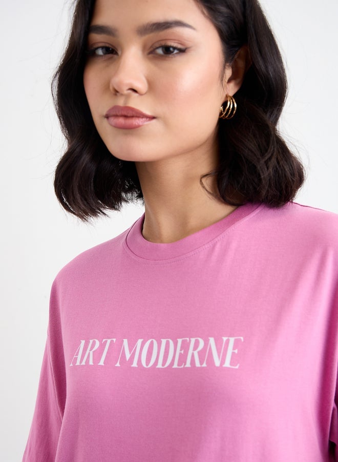 Styli Women Pink Graphic Print Oversized T-Shirt - Image 3